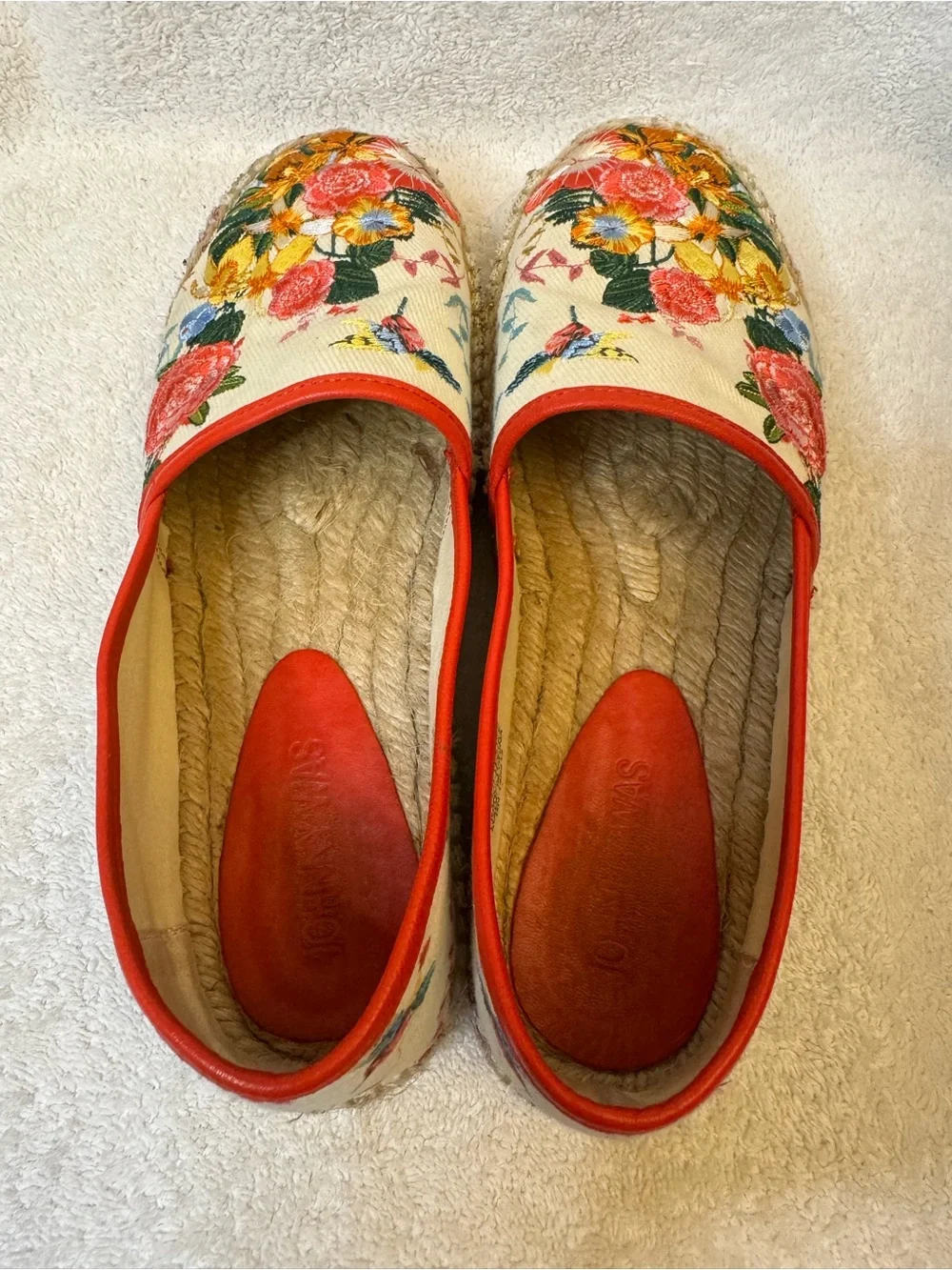 Johnny Was Andra Embroidered Floral Hummingbird Slip On Espadrille Flats Sz 7